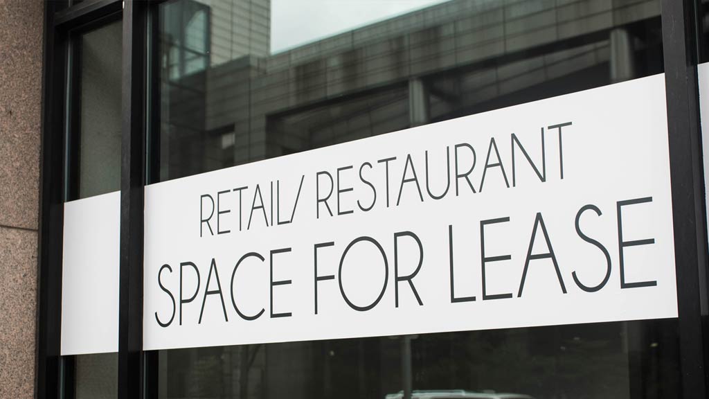 Space for lease sign in a store window